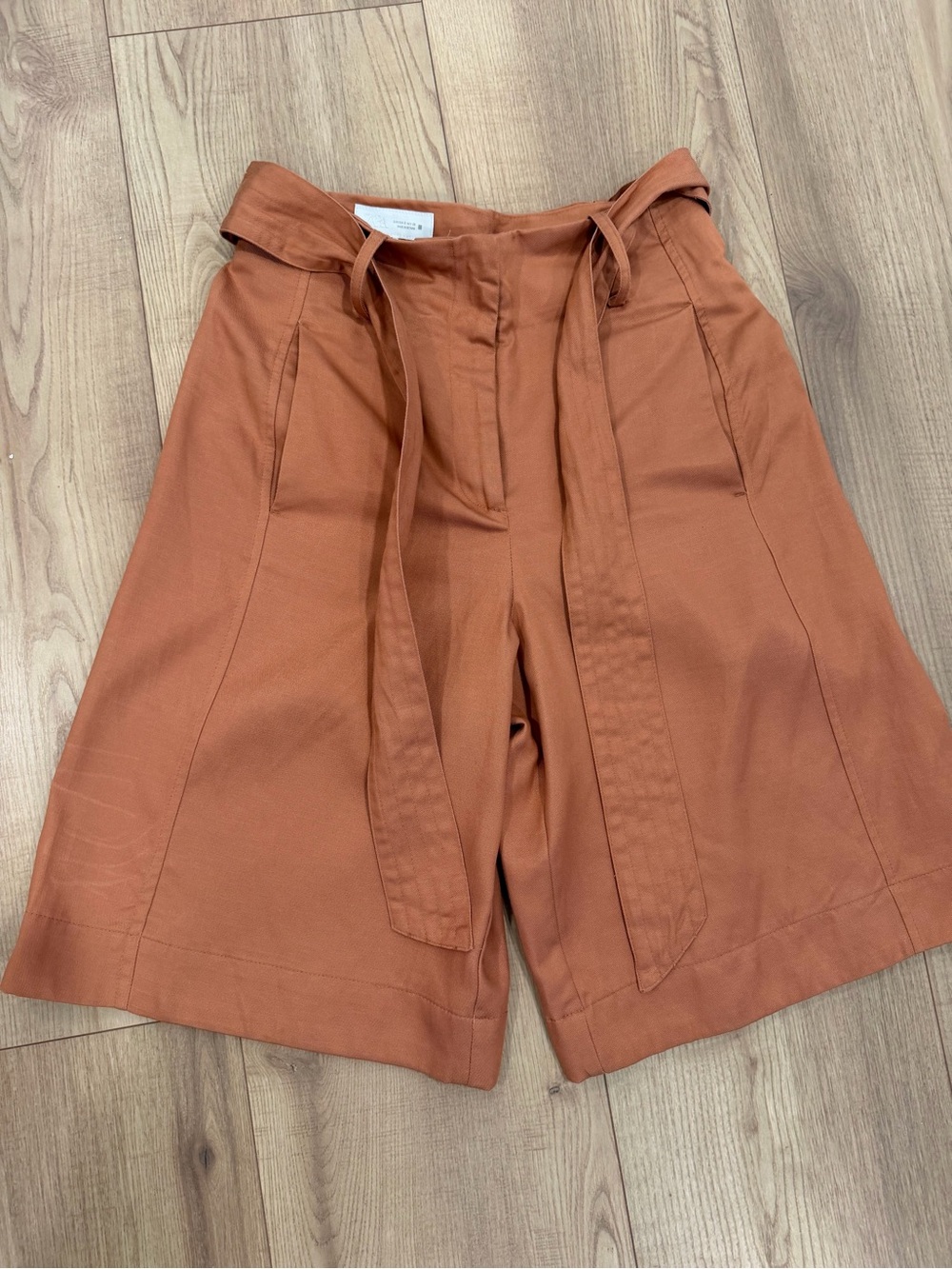 Zara Rust Belted High-Waist Bermuda Shorts